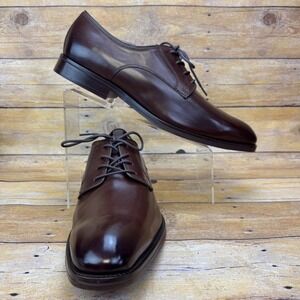 Johnston Murphy Derby Shoes Mens 13 Italian Calf Skin Brown Leather Plain Toe